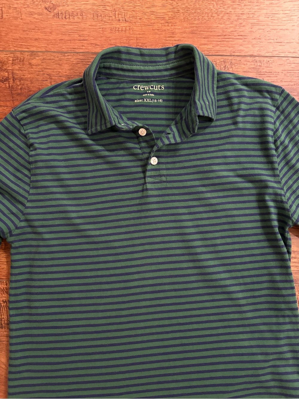 Crewcuts J.Crew Boys XXL 15-16 Green Navy Striped Long Sleeve Polo Shirt